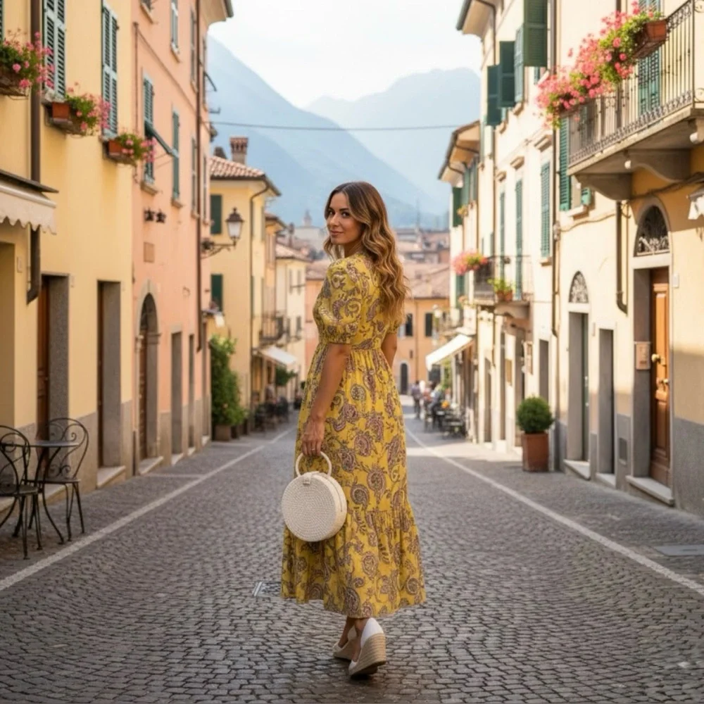 Zara Yellow Paisley Puff Sleeve Midi Dress | Size M | Has Pockets!! - Picture 2 of 12